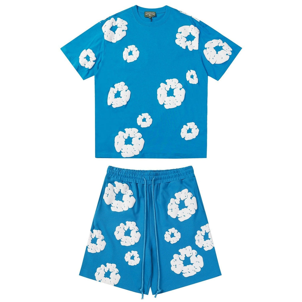 Denim Tears Outfit:T-shirt/Shorts (Separate Purchase Options) Puff Print Short Sleeve T-shirt Loose Couple Shorts Suit