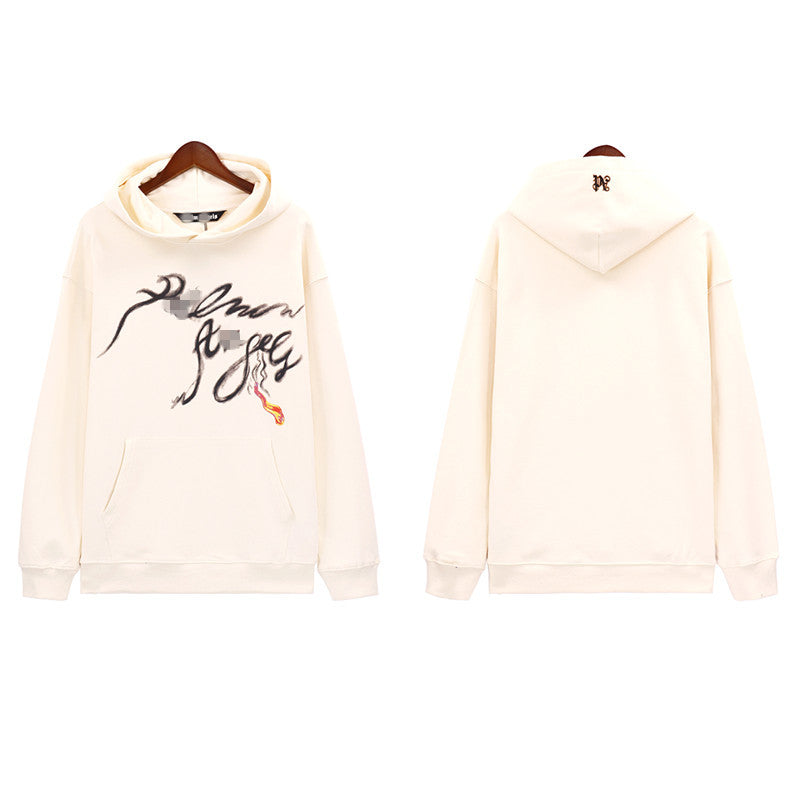 Palm Angels Hoodie Smoke Letter Flame Print Hooded Sweater