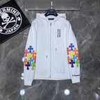 Chrome Heart Hoodie Crowe Double Arm Embroidered Colored Cross Group Leather Zip Sweater