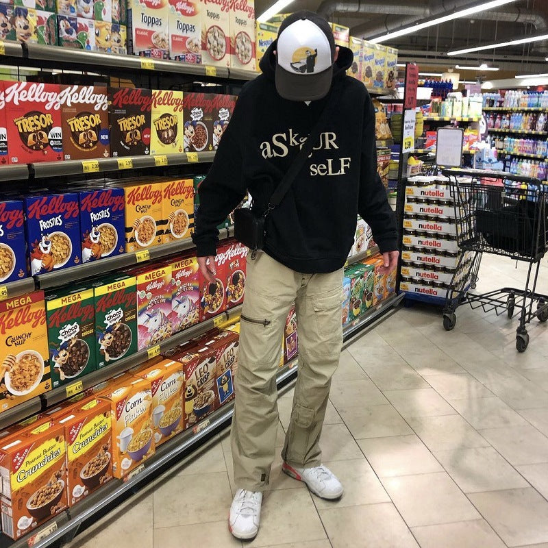 Askyurself Hoodie Retro High Street Casual Loose-Fitting Hoodie