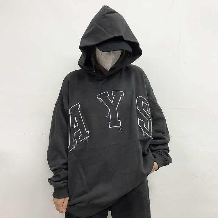 Askyurself Hoodie Letter High Street Loose Terry Casual Hooded Sweater