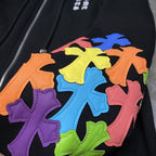 Chrome Heart Hoodie Crowe Double Arm Embroidered Colored Cross Group Leather Zip Sweater