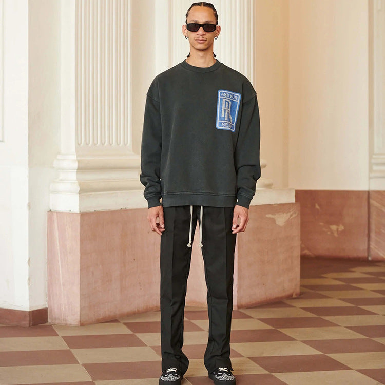Askyurself Hoodie Wash Old Crack Terry round Neck Sweater