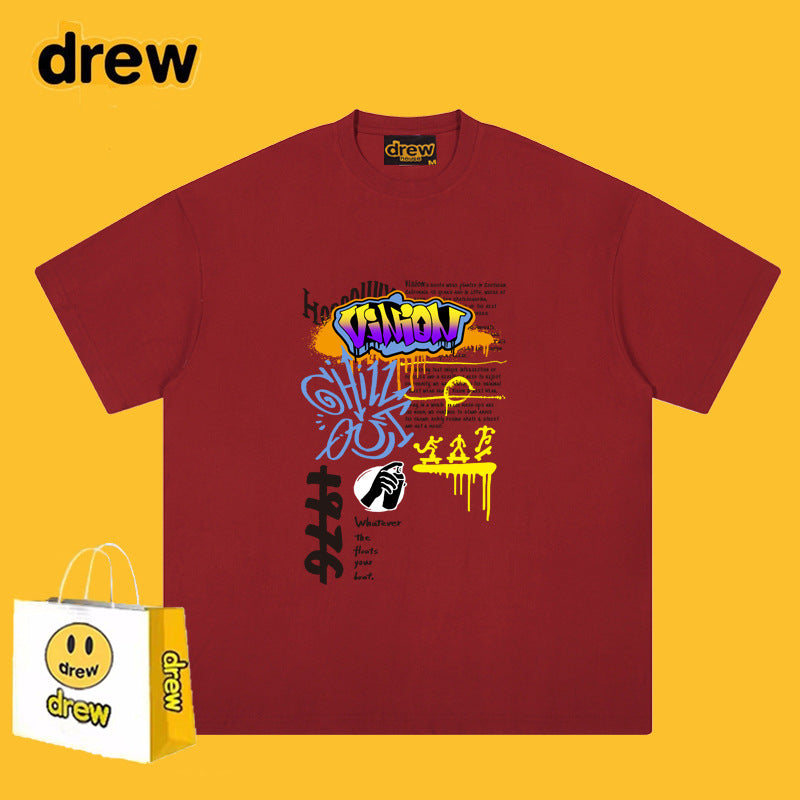 Drew T-shirts Short Sleeve Graffiti Printing
