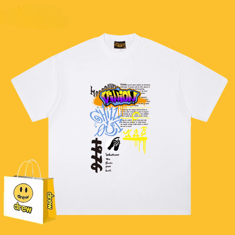 Drew T-shirts Short Sleeve Graffiti Printing