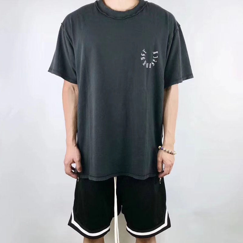 Askyurself T-shirts Sanskrit Letter Smiley Face Printing Loose Couple VTG